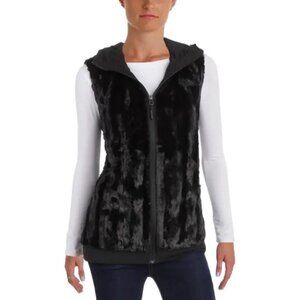 🖤 THE NORTH FACE Furlander Faux-Fur Fleece Vest Hoodie Black Hiking L🖤